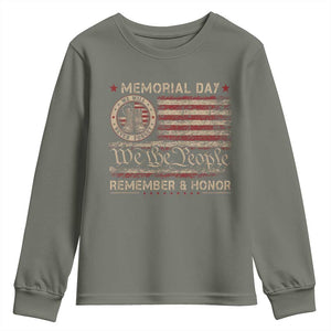 Memorial Day Youth Sweatshirt Remember And Honor Red Poppy Flower Military Veteran TS11 Military Green Print Your Wear