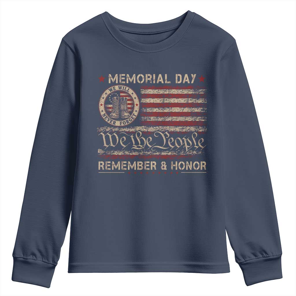 Memorial Day Youth Sweatshirt Remember And Honor Red Poppy Flower Military Veteran TS11 Navy Print Your Wear