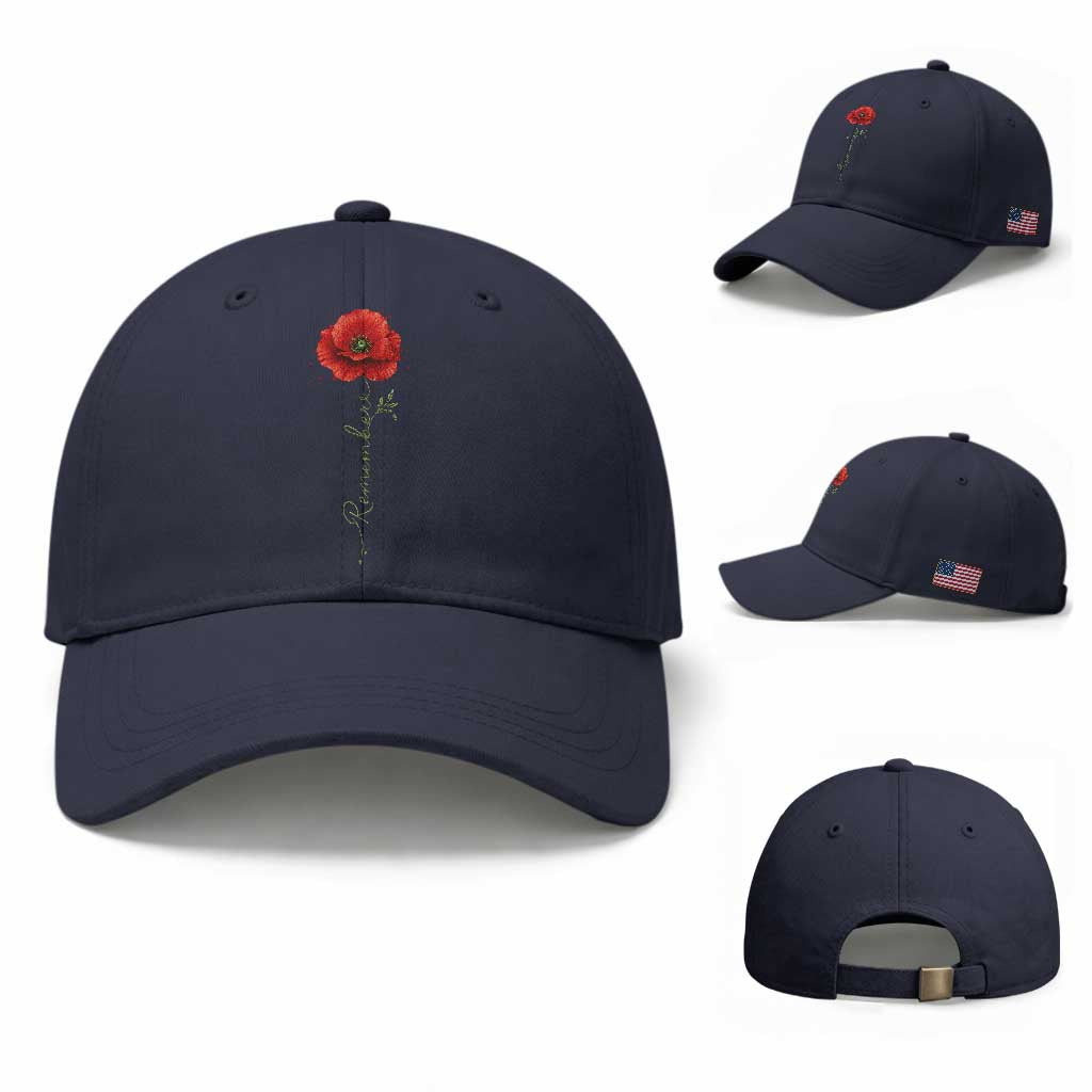 Remember Memorial Day Red Poppy Veteran Military Army Baseball Cap TS11 Baseball Cap Universal Fit Navy Print Your Wear