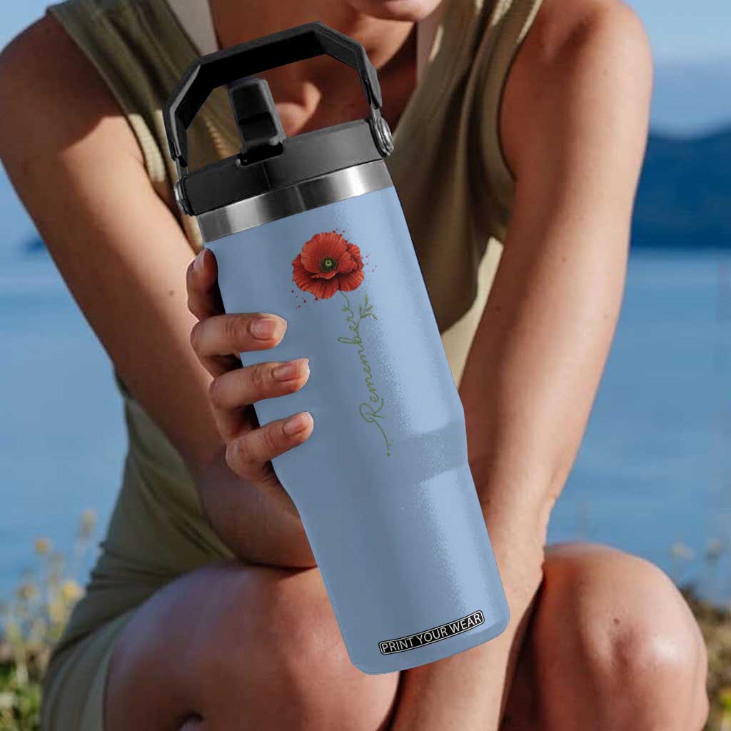 Remember Memorial Day Red Poppy Veteran Military Army Flip Straw Tumbler TS11 One Size: 30 oz Light Blue Print Your Wear