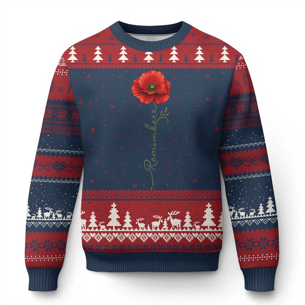 Remember Memorial Day Red Poppy Veteran Military Army Ugly Christmas Sweater TS11 Navy Red Print Your Wear
