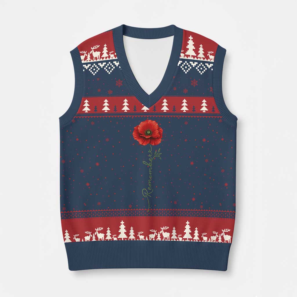Remember Memorial Day Red Poppy Veteran Military Army V-Neck Knit Sweater Vest TS11 Navy Red Print Your Wear