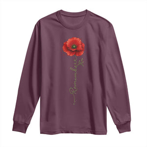 Remember Memorial Day Red Poppy Veteran Military Army Long Sleeve Shirt TS11 Maroon Print Your Wear