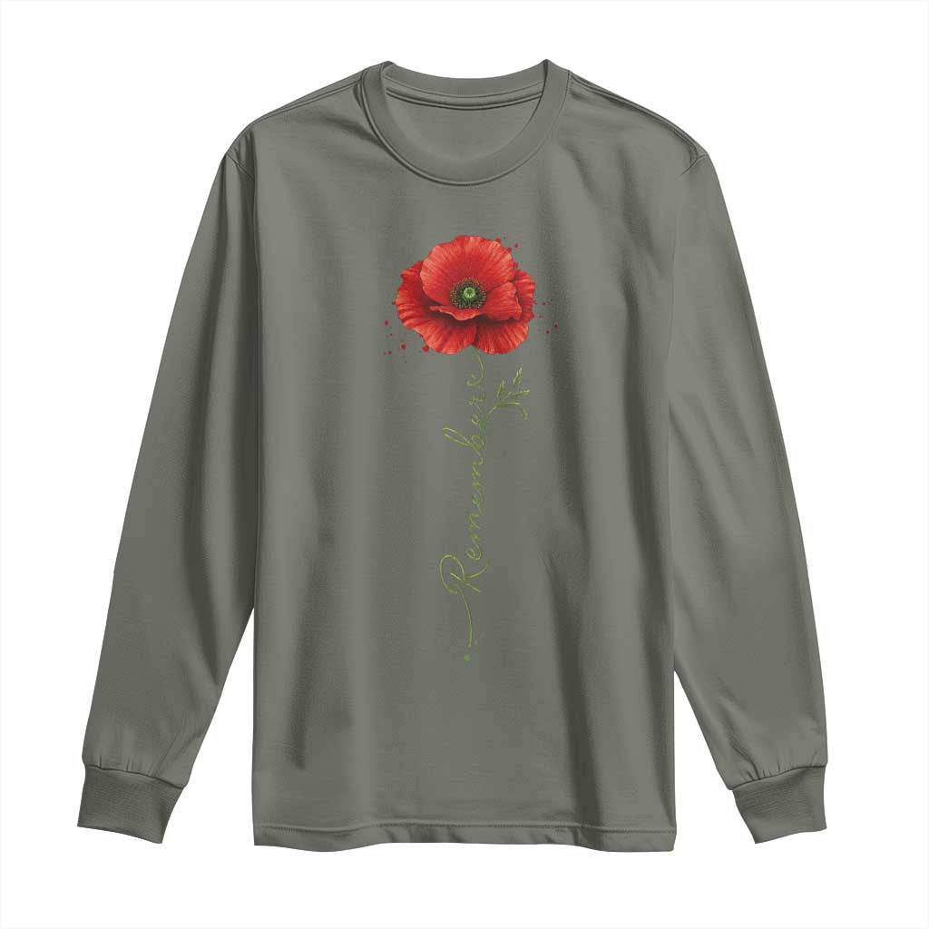 Remember Memorial Day Red Poppy Veteran Military Army Long Sleeve Shirt TS11 Military Green Print Your Wear