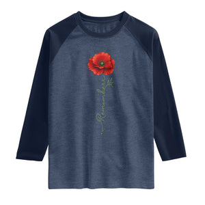Remember Memorial Day Red Poppy Veteran Military Army Raglan Shirt TS11 Heather Denim Navy Print Your Wear