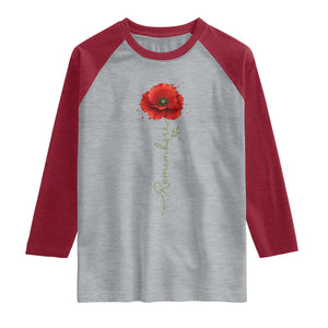 Remember Memorial Day Red Poppy Veteran Military Army Raglan Shirt TS11 Heather Gray Heather Red Print Your Wear