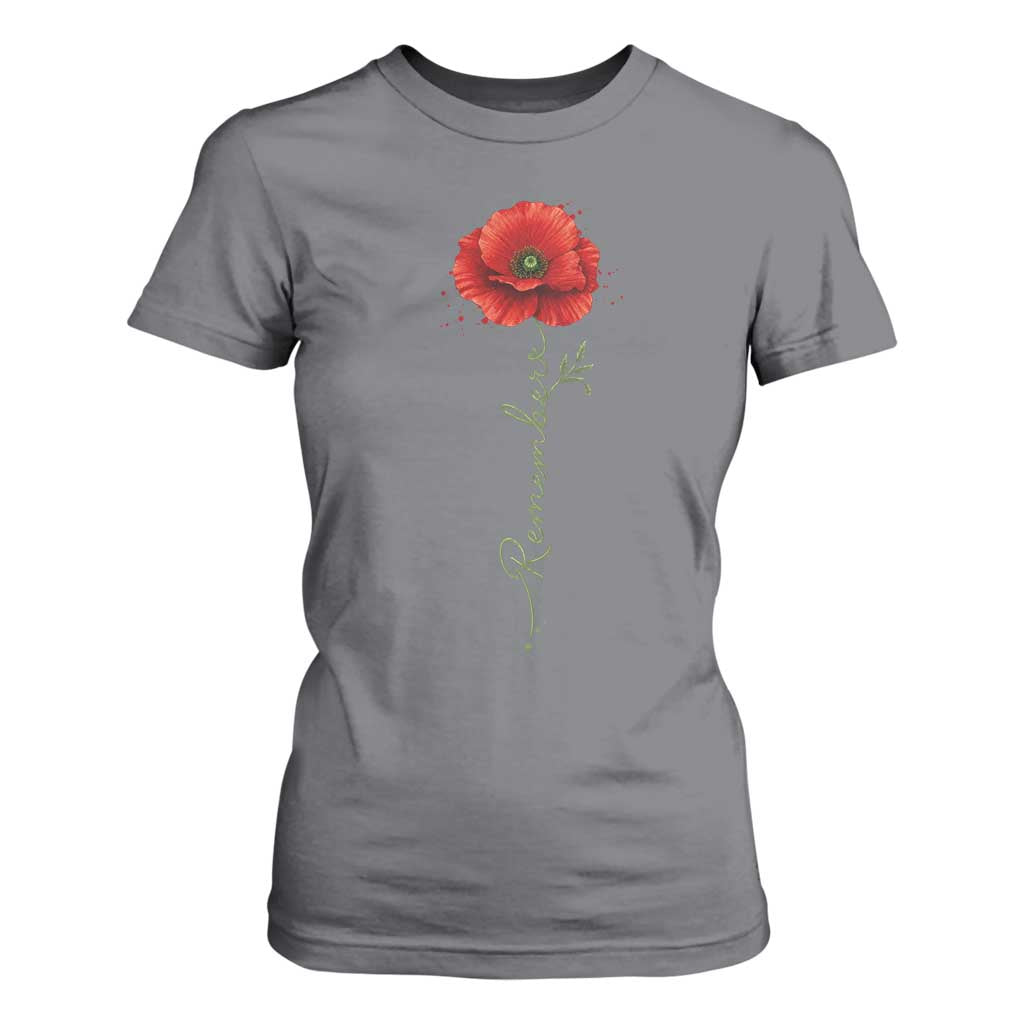 Remember Memorial Day Red Poppy Veteran Military Army T Shirt For Women TS11 Charcoal Print Your Wear