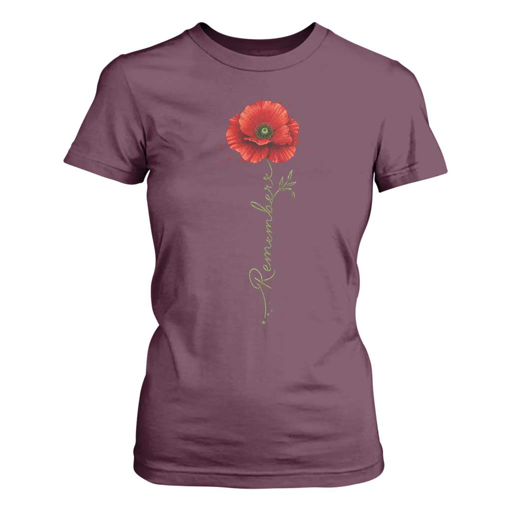 Remember Memorial Day Red Poppy Veteran Military Army T Shirt For Women TS11 Maroon Print Your Wear