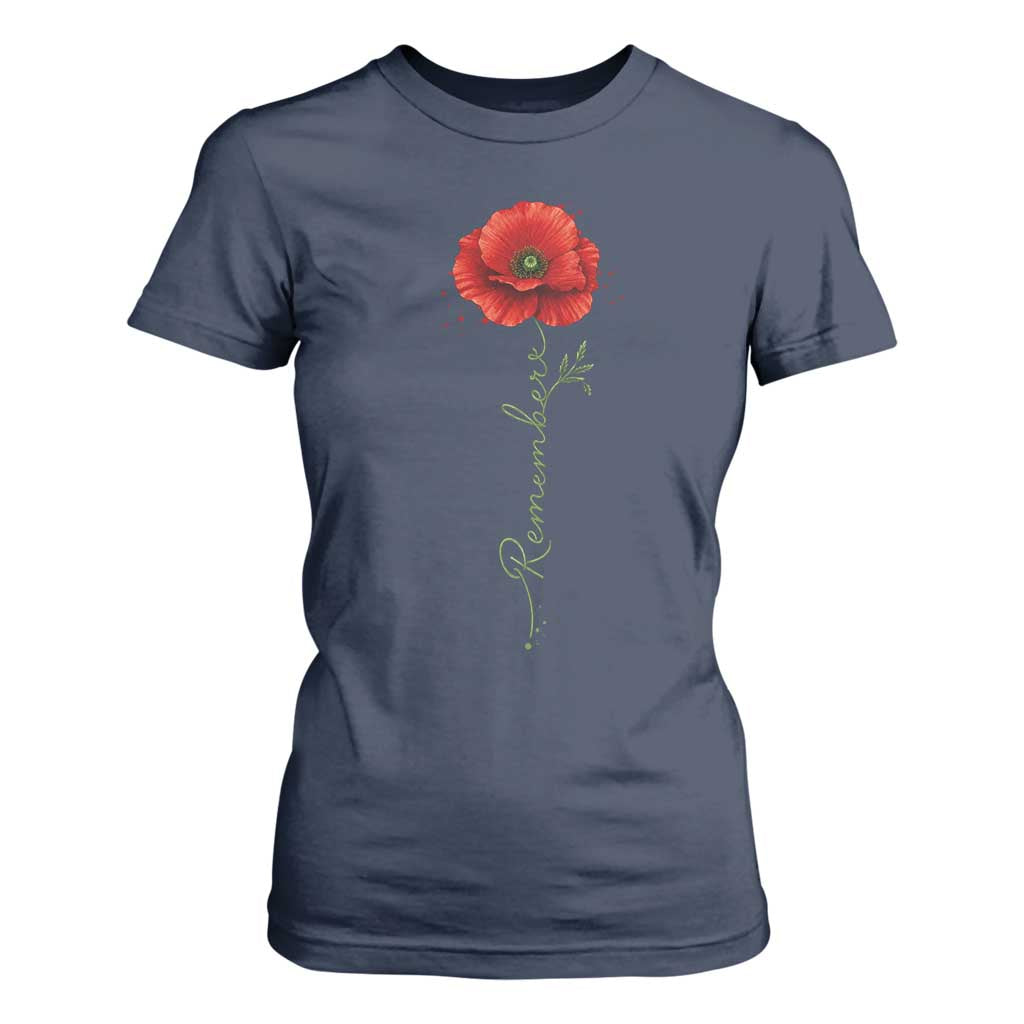 Remember Memorial Day Red Poppy Veteran Military Army T Shirt For Women TS11 Navy Print Your Wear
