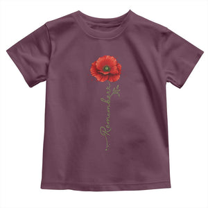 Remember Memorial Day Red Poppy Veteran Military Army Toddler T Shirt TS11 Maroon Print Your Wear