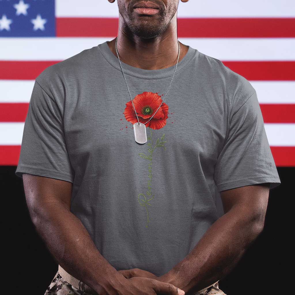Remember Memorial Day Red Poppy Veteran Military Army T Shirt TS11 Charcoal Print Your Wear