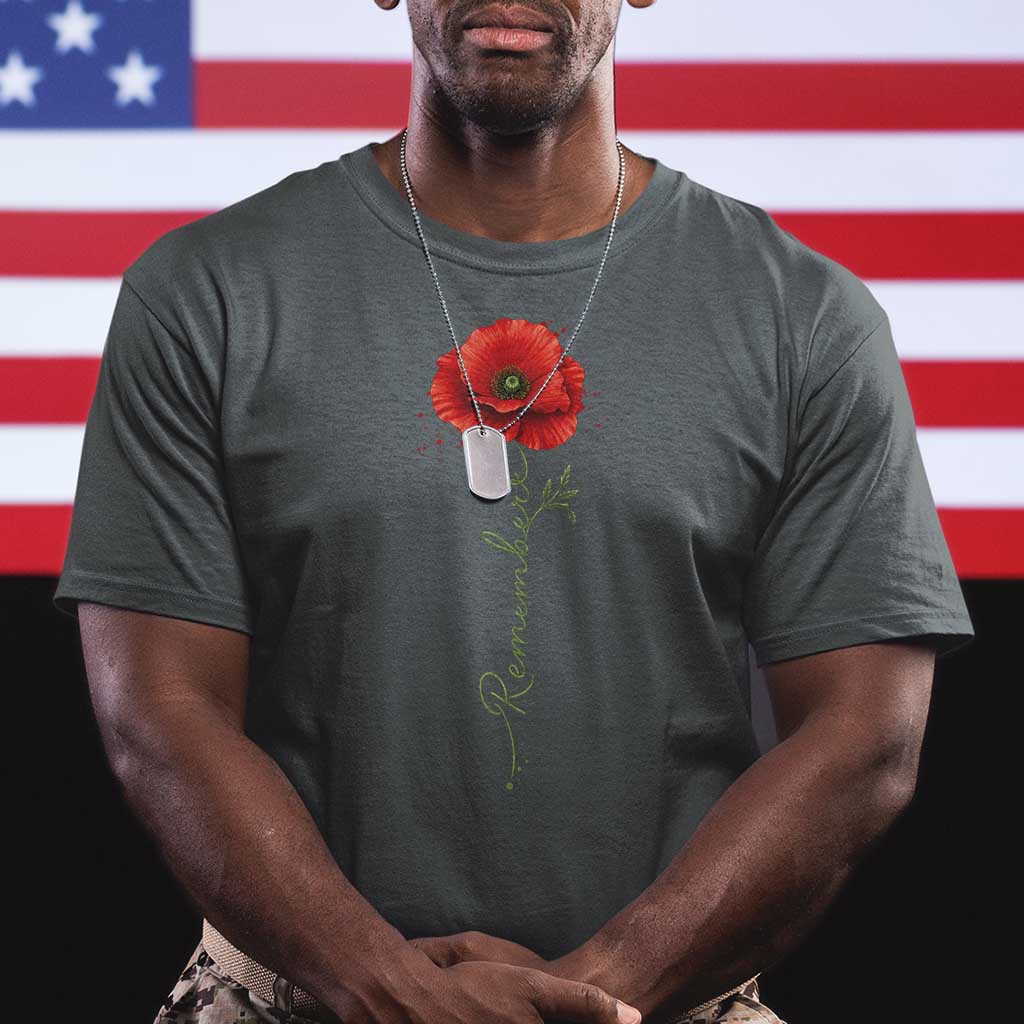 Remember Memorial Day Red Poppy Veteran Military Army T Shirt TS11 Dark Heather Print Your Wear