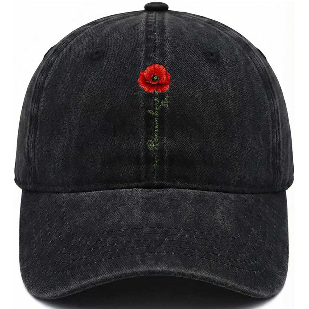 Remember Memorial Day Red Poppy Veteran Military Army Washed Cotton Baseball Cap TS11 Print Your Wear