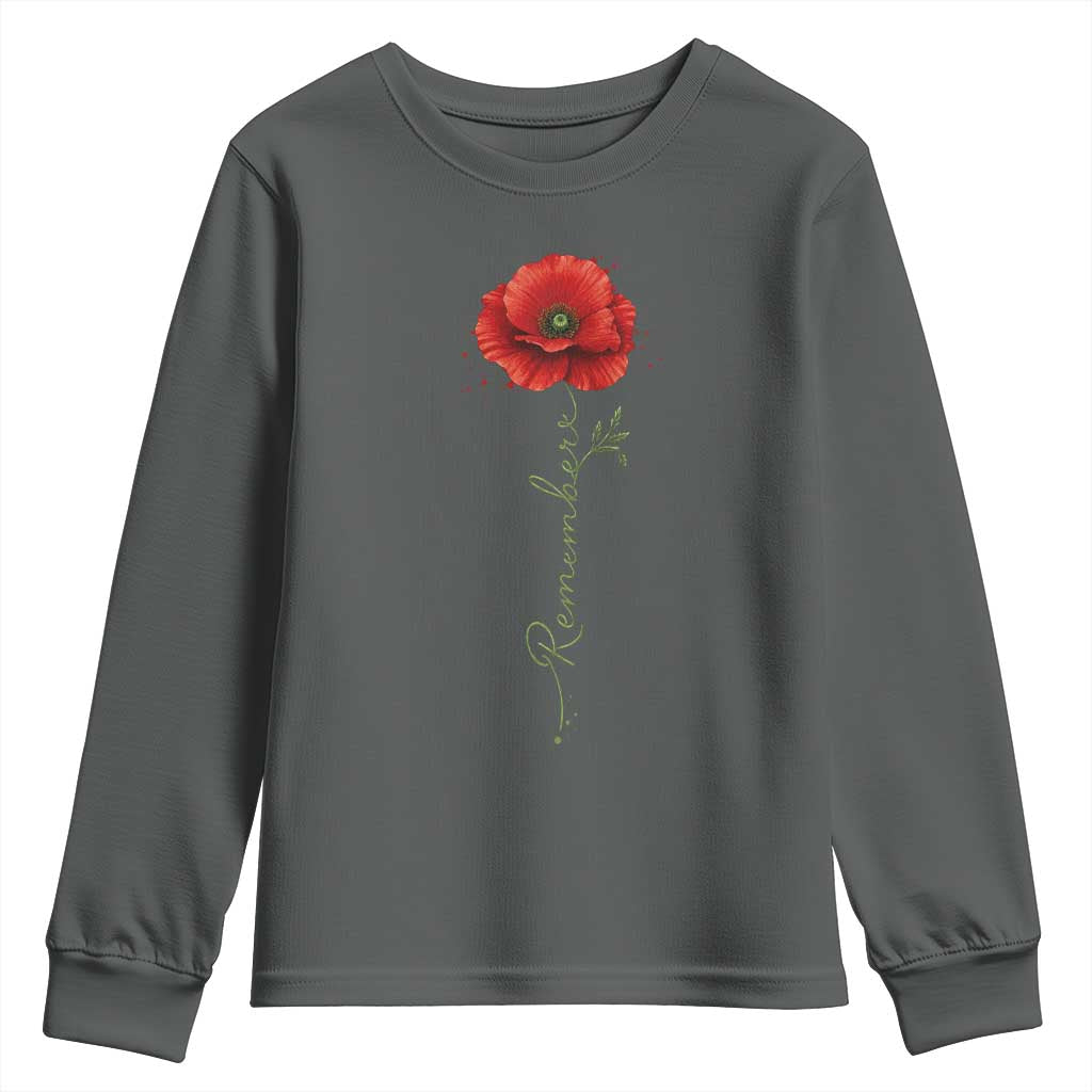 Remember Memorial Day Red Poppy Veteran Military Army Youth Sweatshirt TS11 Dark Heather Print Your Wear