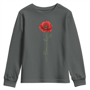 Remember Memorial Day Red Poppy Veteran Military Army Youth Sweatshirt TS11 Dark Heather Print Your Wear