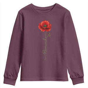 Remember Memorial Day Red Poppy Veteran Military Army Youth Sweatshirt TS11 Maroon Print Your Wear