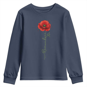 Remember Memorial Day Red Poppy Veteran Military Army Youth Sweatshirt TS11 Navy Print Your Wear