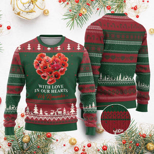 Memorial Day Ugly Christmas Sweater With Love In Our Hearts We Remember Red Poppy Flower TS11 Red Green Print Your Wear