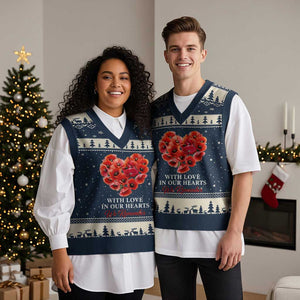 Memorial Day V-Neck Knit Sweater Vest With Love In Our Hearts We Remember Red Poppy Flower TS11 Navy Beige Print Your Wear