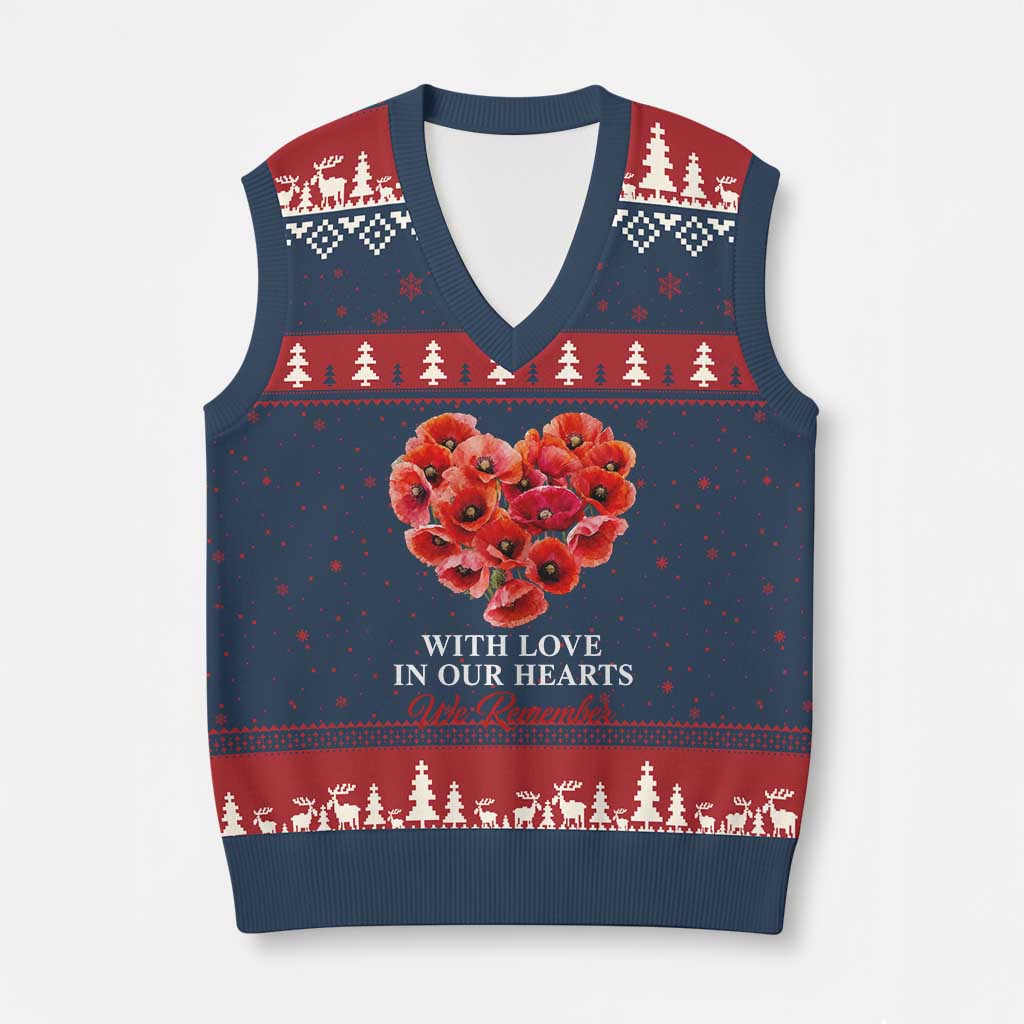 Memorial Day V-Neck Knit Sweater Vest With Love In Our Hearts We Remember Red Poppy Flower TS11 Navy Red Print Your Wear