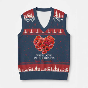 Memorial Day V-Neck Knit Sweater Vest With Love In Our Hearts We Remember Red Poppy Flower TS11 Navy Red Print Your Wear