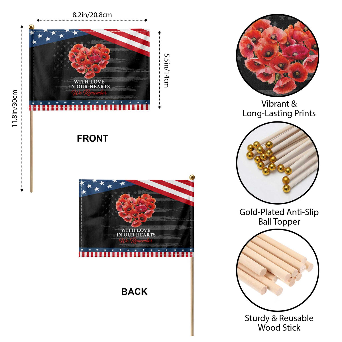 Memorial Day Patriotic Handheld Flag With Love In Our Hearts We Remember Red Poppy Flower TS11 Print Your Wear