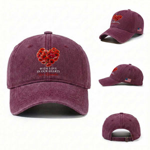 Memorial Day Washed Cotton Baseball Cap With Love In Our Hearts We Remember Red Poppy Flower TS11 Washed Cap Universal Fit Burgundy Print Your Wear