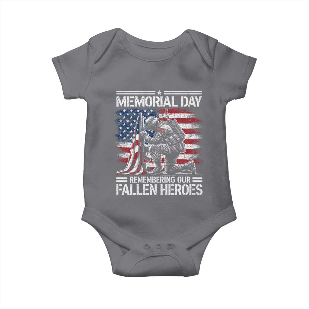 Memorial Day Baby Onesie Remembering Our Fallen Heroes Veteran Day American Flag TS11 Charcoal Print Your Wear