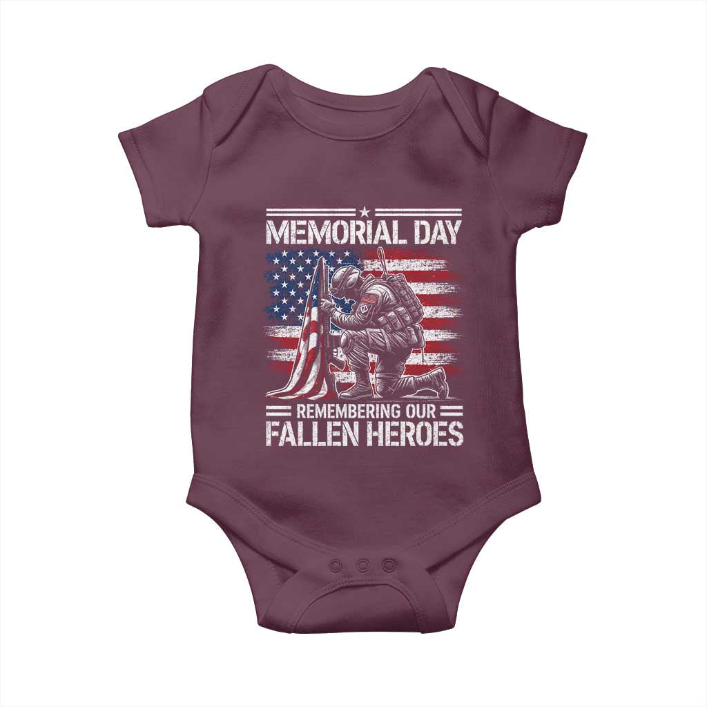 Memorial Day Baby Onesie Remembering Our Fallen Heroes Veteran Day American Flag TS11 Maroon Print Your Wear