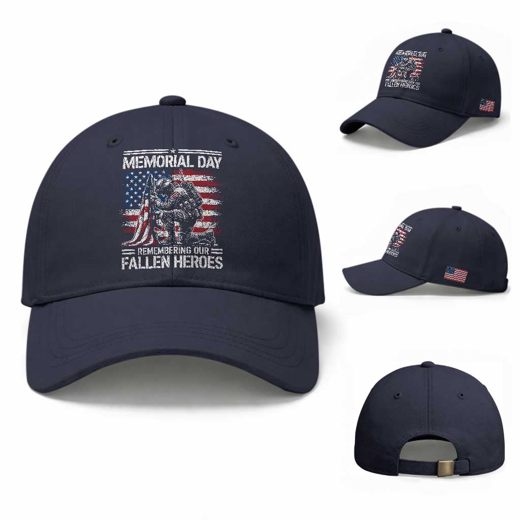 Memorial Day Baseball Cap Remembering Our Fallen Heroes Veteran Day American Flag TS11 Baseball Cap Universal Fit Navy Print Your Wear