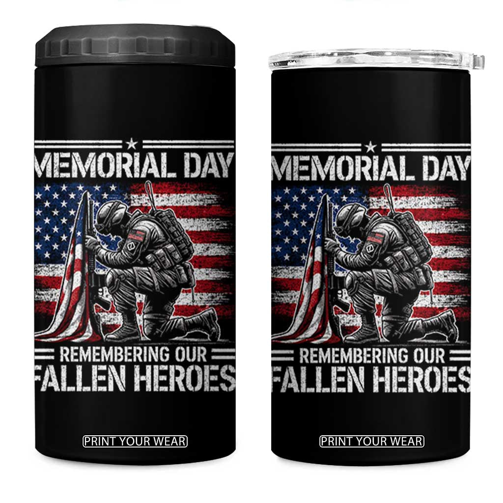 Memorial Day 4 in 1 Can Cooler Tumbler Remembering Our Fallen Heroes Veteran Day American Flag TS11 One Size: 16 oz Black Print Your Wear