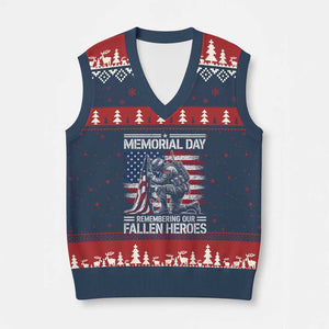 Memorial Day V-Neck Knit Sweater Vest Remembering Our Fallen Heroes Veteran Day American Flag TS11 Navy Red Print Your Wear