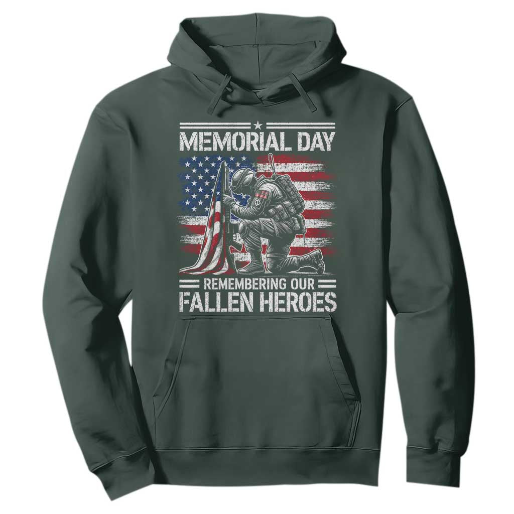 Memorial Day Hoodie Remembering Our Fallen Heroes Veteran Day American Flag TS11 Dark Forest Green Print Your Wear
