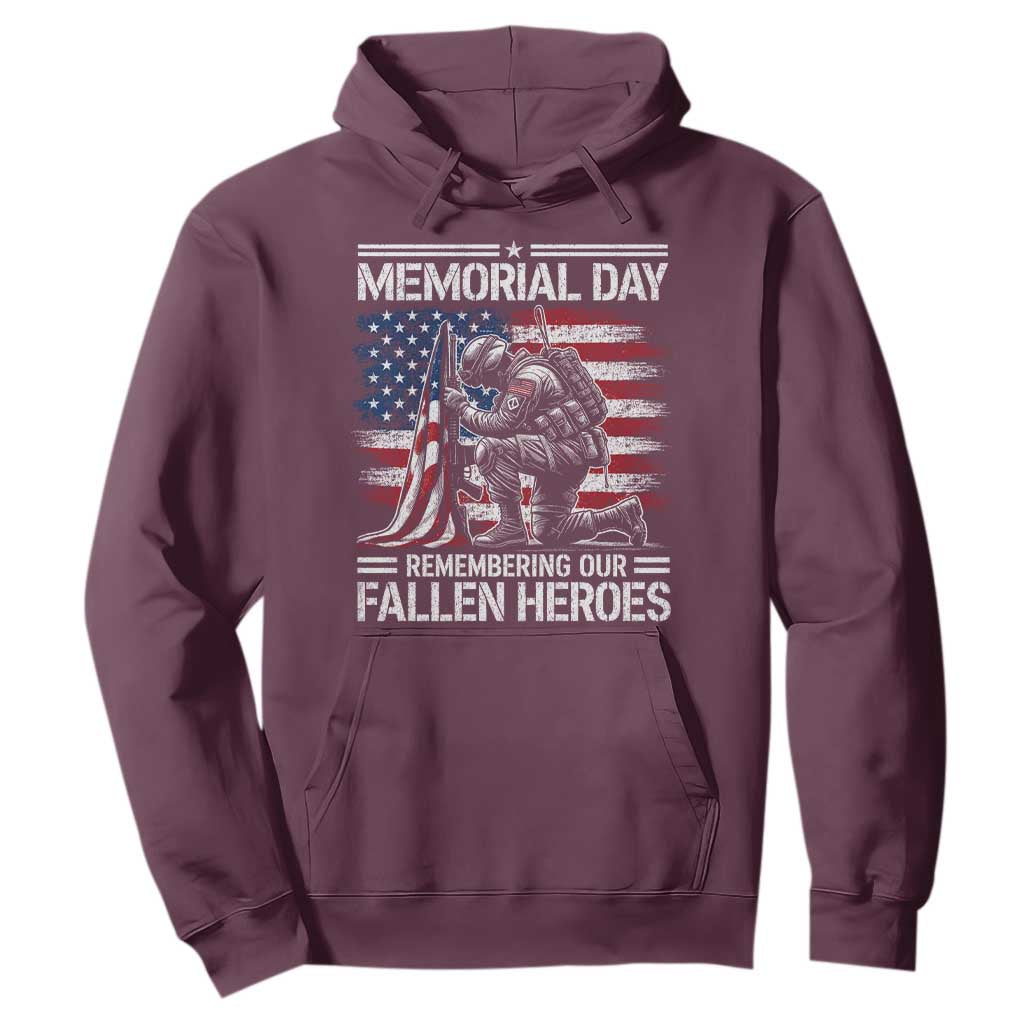 Memorial Day Hoodie Remembering Our Fallen Heroes Veteran Day American Flag TS11 Maroon Print Your Wear