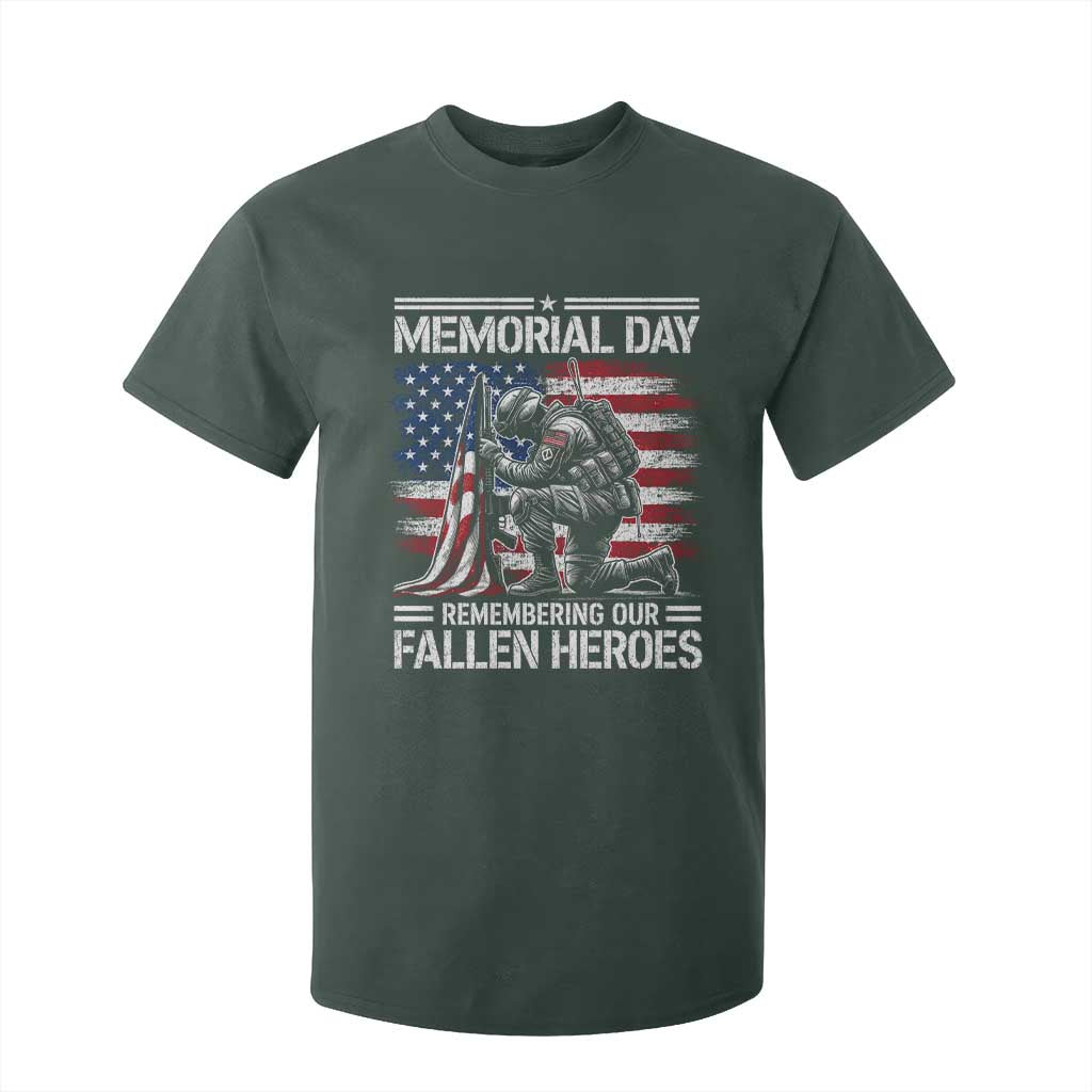 Memorial Day T Shirt For Kid Remembering Our Fallen Heroes Veteran Day American Flag TS11 Dark Forest Green Print Your Wear