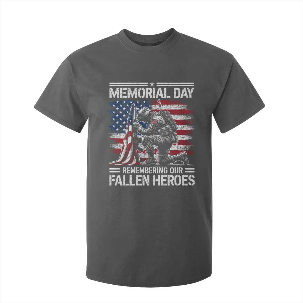 Memorial Day T Shirt For Kid Remembering Our Fallen Heroes Veteran Day American Flag TS11 Dark Heather Print Your Wear