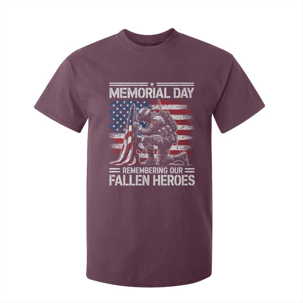 Memorial Day T Shirt For Kid Remembering Our Fallen Heroes Veteran Day American Flag TS11 Maroon Print Your Wear