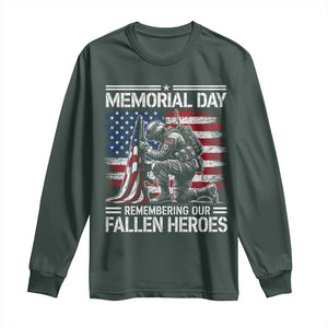 Memorial Day Long Sleeve Shirt Remembering Our Fallen Heroes Veteran Day American Flag TS11 Dark Forest Green Print Your Wear