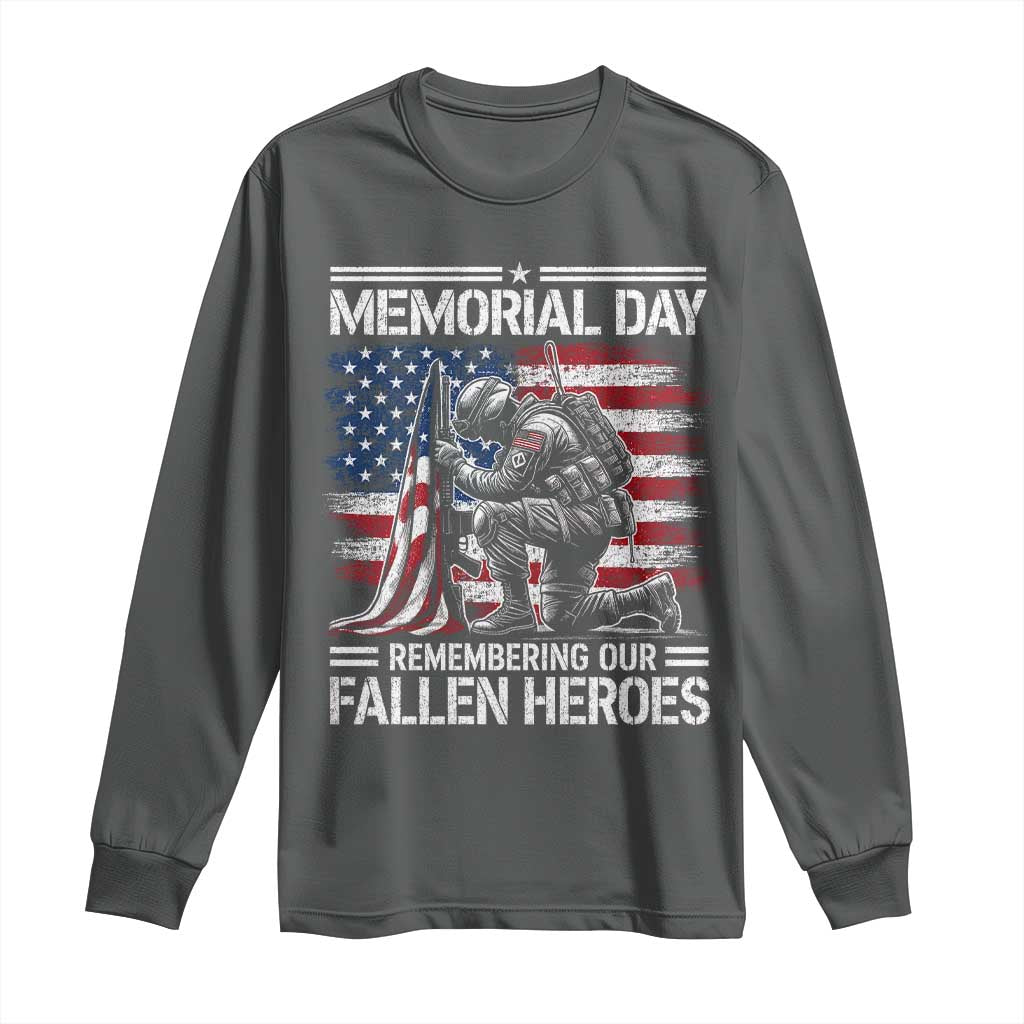 Memorial Day Long Sleeve Shirt Remembering Our Fallen Heroes Veteran Day American Flag TS11 Dark Heather Print Your Wear