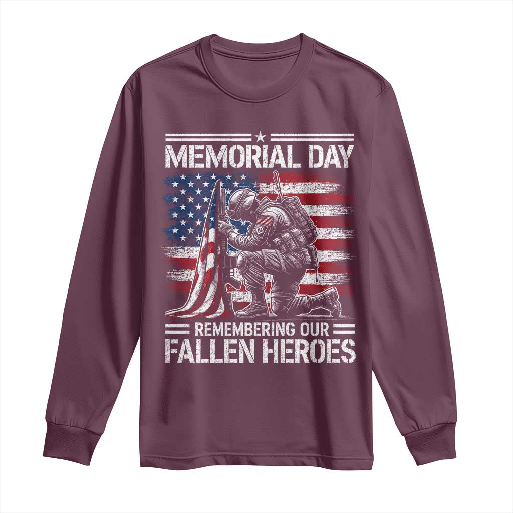 Memorial Day Long Sleeve Shirt Remembering Our Fallen Heroes Veteran Day American Flag TS11 Maroon Print Your Wear