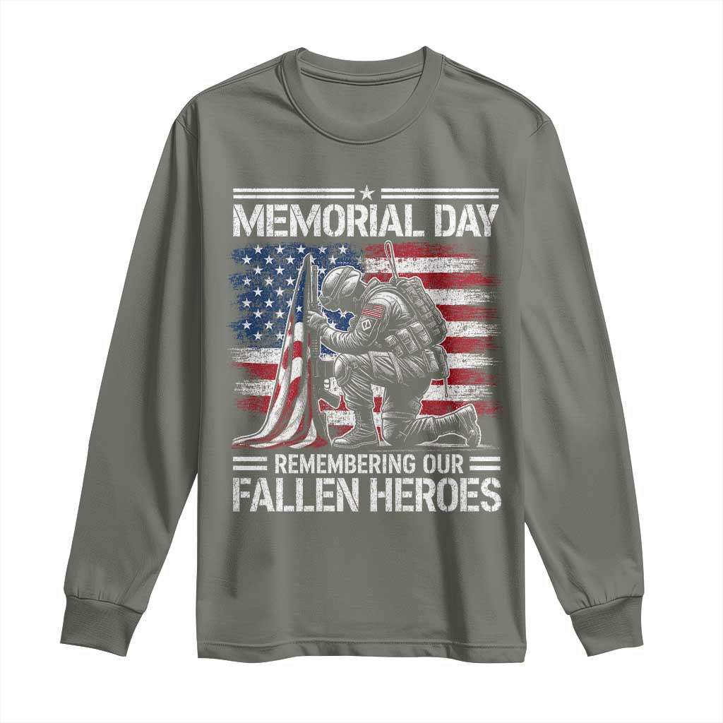 Memorial Day Long Sleeve Shirt Remembering Our Fallen Heroes Veteran Day American Flag TS11 Military Green Print Your Wear