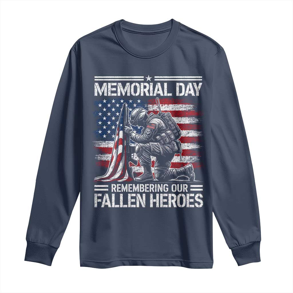 Memorial Day Long Sleeve Shirt Remembering Our Fallen Heroes Veteran Day American Flag TS11 Navy Print Your Wear
