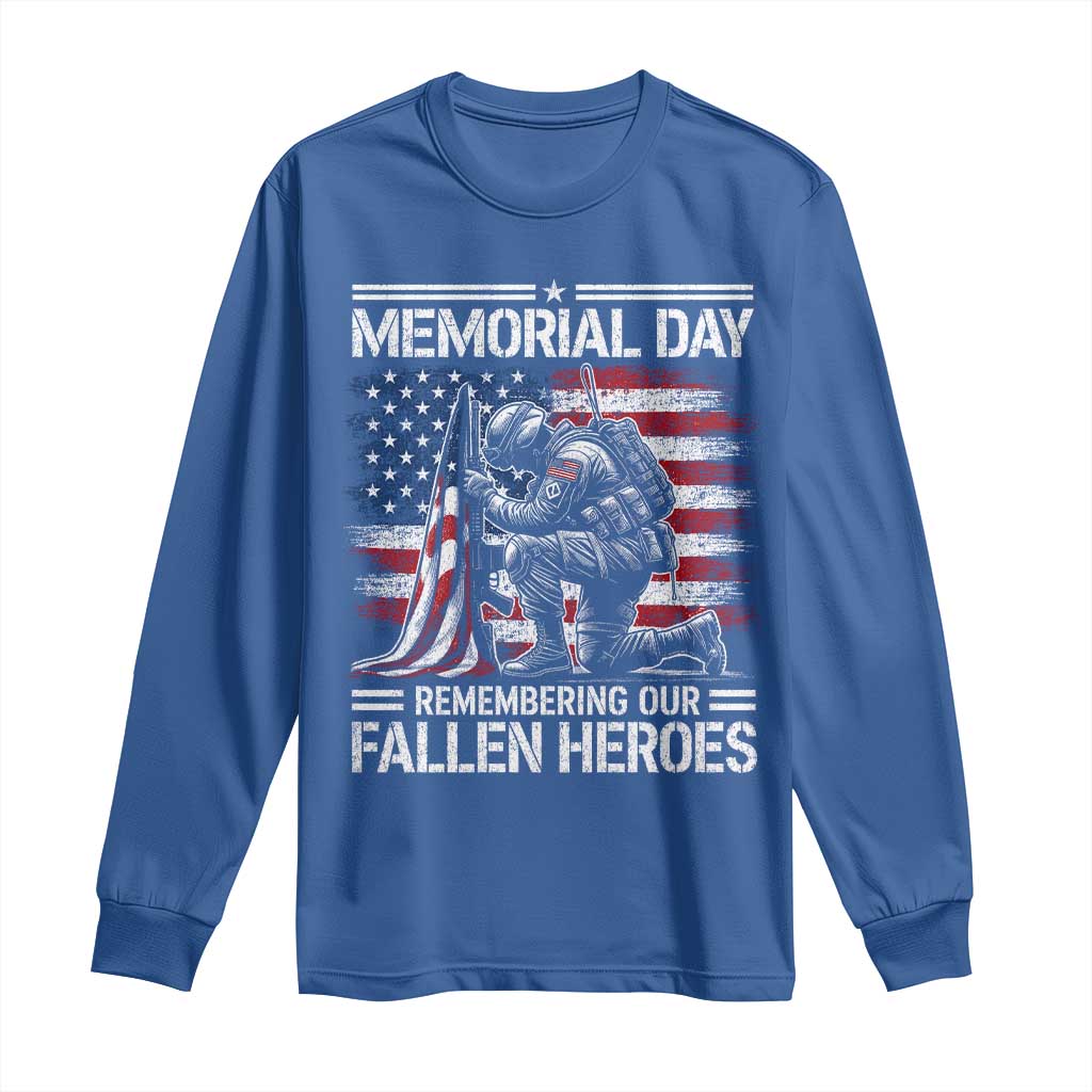 Memorial Day Long Sleeve Shirt Remembering Our Fallen Heroes Veteran Day American Flag TS11 Royal Blue Print Your Wear