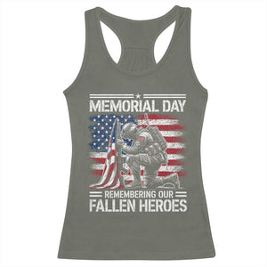 Memorial Day Racerback Tank Top Remembering Our Fallen Heroes Veteran Day American Flag TS11 Military Green Print Your Wear