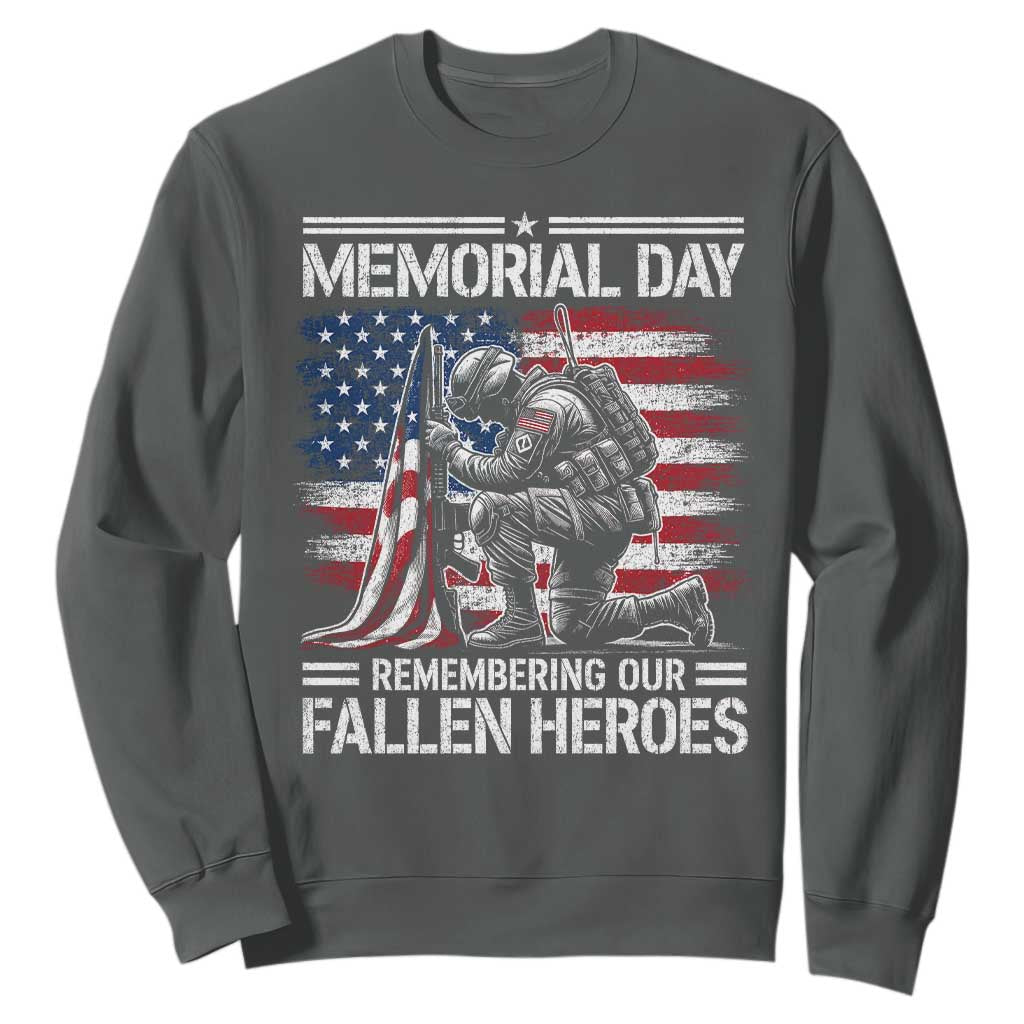 Memorial Day Sweatshirt Remembering Our Fallen Heroes Veteran Day American Flag TS11 Dark Heather Print Your Wear