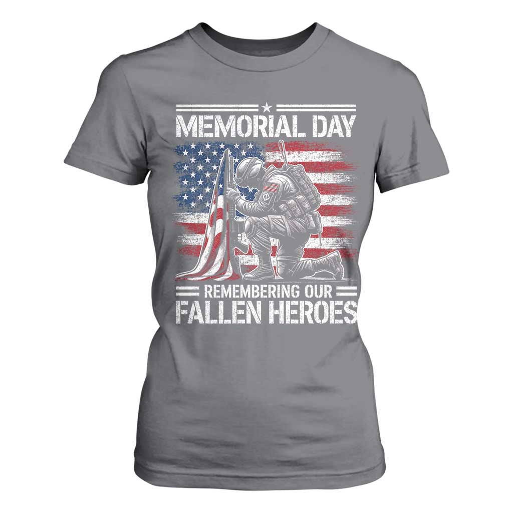 Memorial Day T Shirt For Women Remembering Our Fallen Heroes Veteran Day American Flag TS11 Charcoal Print Your Wear
