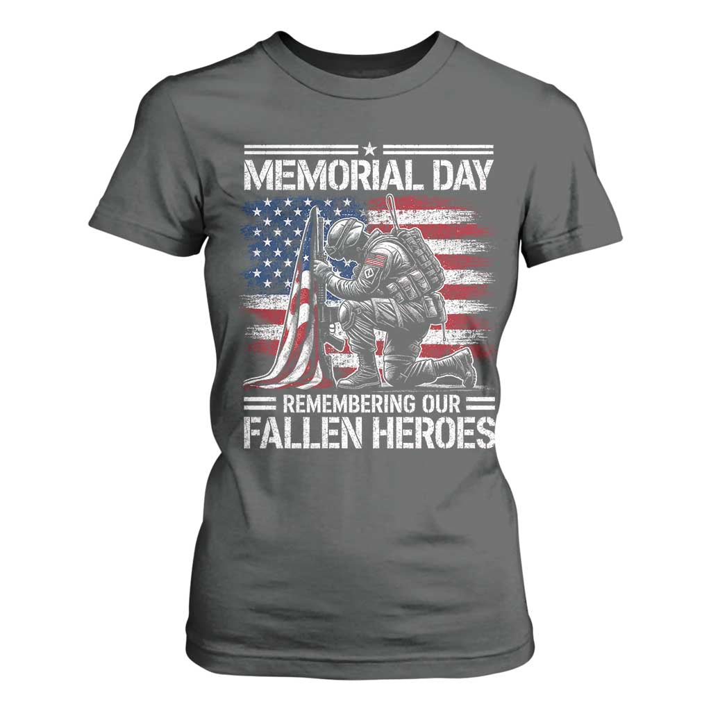 Memorial Day T Shirt For Women Remembering Our Fallen Heroes Veteran Day American Flag TS11 Dark Heather Print Your Wear