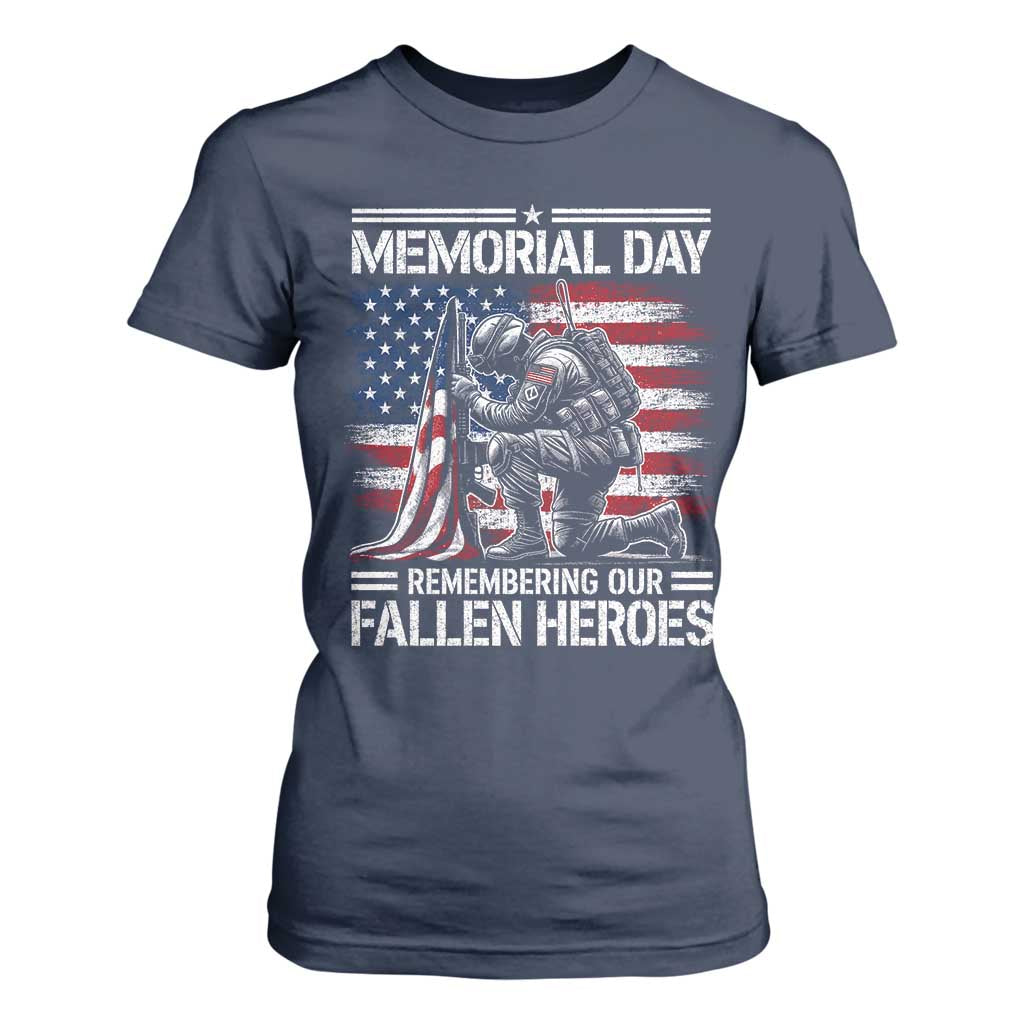 Memorial Day T Shirt For Women Remembering Our Fallen Heroes Veteran Day American Flag TS11 Navy Print Your Wear