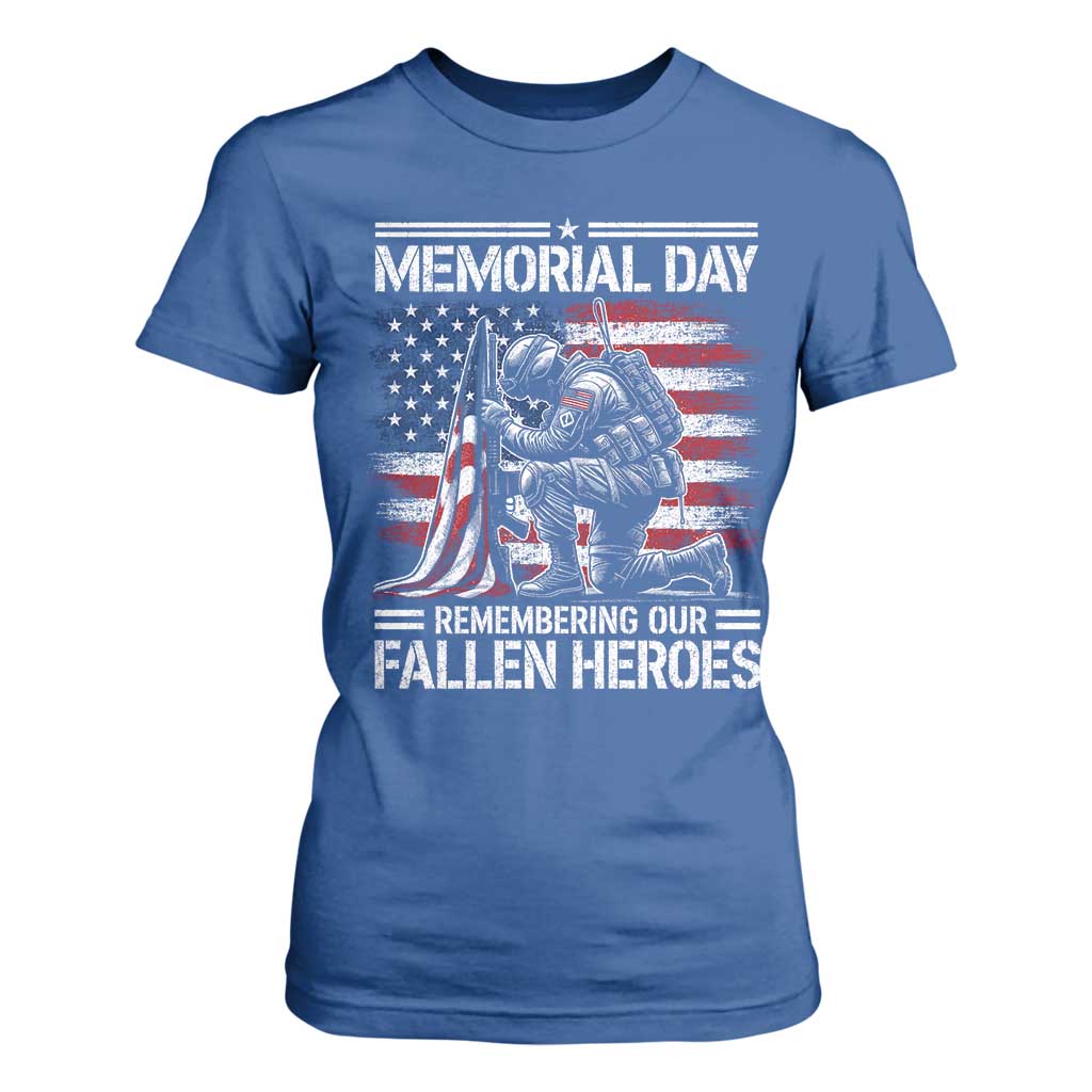 Memorial Day T Shirt For Women Remembering Our Fallen Heroes Veteran Day American Flag TS11 Royal Blue Print Your Wear