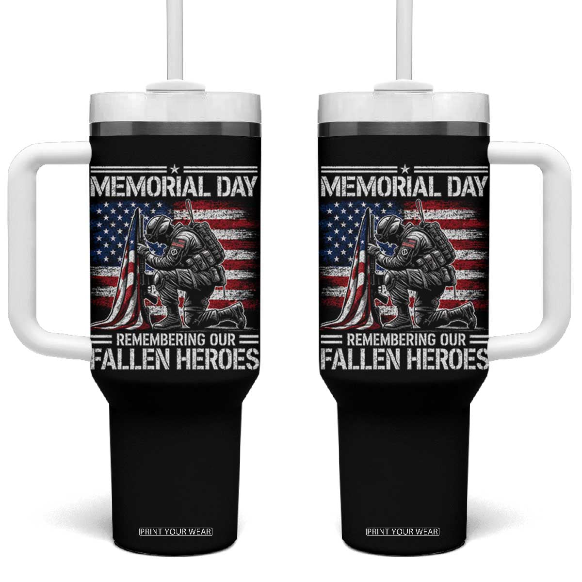 Memorial Day Tumbler With Handle Remembering Our Fallen Heroes Veteran Day American Flag TS11 One Size: 40 oz Black Print Your Wear